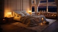 A carpet bedroom, woven elements and warm lamps Royalty Free Stock Photo