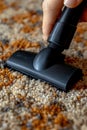 Carpet Cleaning in Progress Close-up of Hand Adjusting Vacuum Height on Textured Carpet Royalty Free Stock Photo