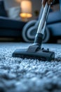 Carpet Cleaning in Progress Deep Cleaning Home Carpets Using a Powerful Vacuum Cleaner, Close Up Royalty Free Stock Photo