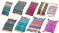 Carpet collection, striped carpets and tassels, cartoon cartoon set of fabric mats for picnic and home. Rectangular Royalty Free Stock Photo