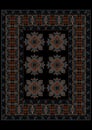 Carpet in dark shades with gray ethnic ornament on the border and the middle