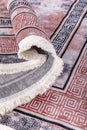 Carpet details, colorful rug floor, lines, Stylish carpet with pattern on floor in room. Turkish carpet details in various colors Royalty Free Stock Photo