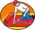 Carpet Layer Fitter Worker Cartoon Royalty Free Stock Photo