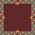 Carpet, napkin, wrapping template or shawl with an unusual ornamental frame and an empty brown center