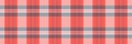 Carpet pattern textile plaid, minimalist check seamless texture. Curved fabric vector tartan background in red and white colors Royalty Free Stock Photo