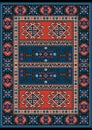 Carpet with red and blue vintage ornament and burgundy color in the middle