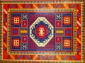 Carpet Texture, Abstract Ornament. Colorful Oriental Mosaic Carpet With Traditional Ornament. Patterned Carpet. Closeup