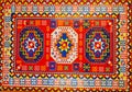 Carpet Texture, Abstract Ornament. Colorful Oriental Mosaic Carpet With Traditional Ornament. Patterned Carpet. Closeup