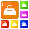 Carpetbag icons set vector color