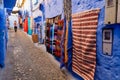 Carpets and blankets for sale in Chefchaouen Royalty Free Stock Photo