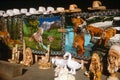 Carpets, cowboy hats and ceramics for sale at a roadside stand, San Joaquin CA Royalty Free Stock Photo