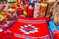 The carpets and rugs in Al Souk al Kabir Old Market in Dubai, UAE Royalty Free Stock Photo