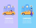 Carpool Banner Set. Modern Taxi Flat Illustration.