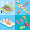 Carpool service concept in isometric style design. Vector flat 3d icons. People sharing cars. Mobile smartphone to share Royalty Free Stock Photo