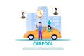 Carpool Service Illustration. Route Cooperation.