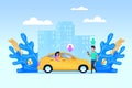 Carpool Transport Service. Flat People Character
