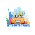 Carpool for Travel. Happy Tourist Car Illustration