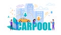 Carpool Vector Flat Banner. Transport Cooperation