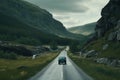 Carpooling norwegian landscape. Generate Ai Royalty Free Stock Photo