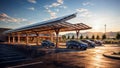Carport Canopy: Solar panels shade a parking lot, offering clean energy and convenience., generative ai