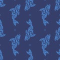 Carps in Maori style abstract vectr seamless pattern