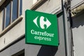 Carrefour Express store logo sign. Carrefour is a French group, and a leading global retailer.