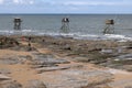 Carrelet fishing huts on Comberge beach in Saint-Michel-Chef-Chef