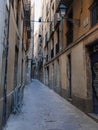 Carrer de Salomo ben Adret, Typical Narrow Barcelona Street with Antique Lamppost, Spain Royalty Free Stock Photo