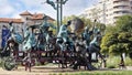 Carriage with clowns sculpture, by Ioan Bolborea, in Bucharest, Romania.