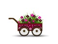 Carriage with Flowers and Grass Isolated on the White Background