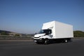 Delivery truck is driving on a street