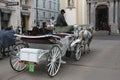 Carriage with horses, driver and tourists in Vienna on a sightseeing tour around the city