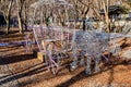 Carriage and moose made of wire and Christmas lights