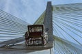 Carriage rising on a cable-stayed bridge in Sao Paulo, Brazil.