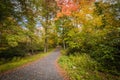 Carriage roads are surrounded by bright fall foliage on a partly cloudy afternoon at Minnewaska State Park, Kerhonksen, NY Royalty Free Stock Photo