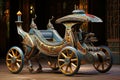 Carriage with wheel and tire on wooden floor in dark room Royalty Free Stock Photo