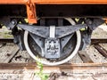 Carriage wheels from an old fashioned steam train Royalty Free Stock Photo