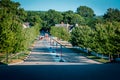 Carriages on the road by the Grand Hotel on Mackinac Island Royalty Free Stock Photo