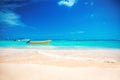 Carribean sea and boat on the shore, beautiful panoramic view Royalty Free Stock Photo