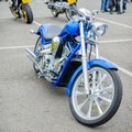 Carrickfergus, County Antrim/UK Ã¢â¬â April 17 2011: An illustrative editorial image depicting a blue custom built motorcycle