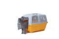 Carrier for cats and small dogs isolated on a white background. safe transportation of animals, article about the transportation Royalty Free Stock Photo