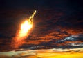 Carrier Rocket Takes Off On A Background Of Red Clouds Royalty Free Stock Photo