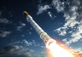 Carrier Rocket Takes Off In The Clouds Royalty Free Stock Photo