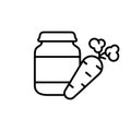 Carrot baby food. Linear icon of complementary foods in jar. Black illustration of ready vegetable purees in glass bottle. Contour