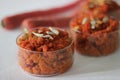 Carrot based sweet dessert pudding from the Indian subcontinent. Made with grated carrots, milk, sugar and cardamom. Also known as Royalty Free Stock Photo