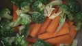 carrot and broccol was boiled in water in the pan. Healthy boil vegetable