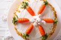 Carrot cake with candy bunny close-up on the table. horizontal t Royalty Free Stock Photo
