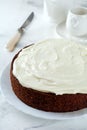 Carrot cake with cream on light background. Selective focus Royalty Free Stock Photo
