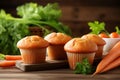 Carrot cake muffins easy homemade recipe concept on blurred background with copy space