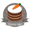 Carrot cake traditional American dessert. Colorful illustration in cartoon style.